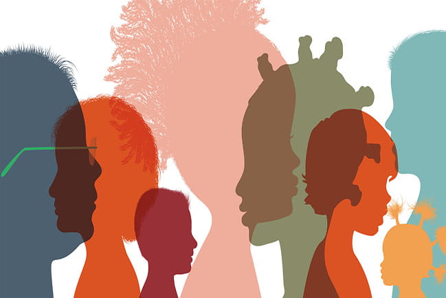 Illustration of children's heads in silhouette