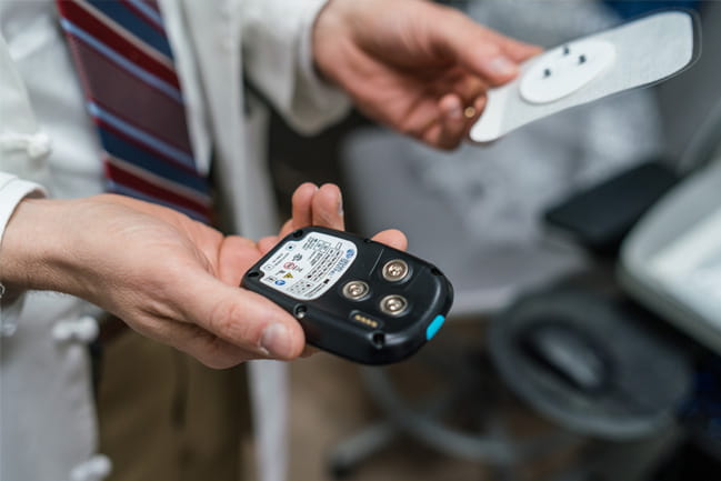 person holding wearable device that continuously records EMG activity in the bicep