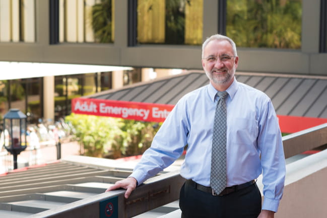 Photo of Dr. Edward C. Jauch outside adult ER entry