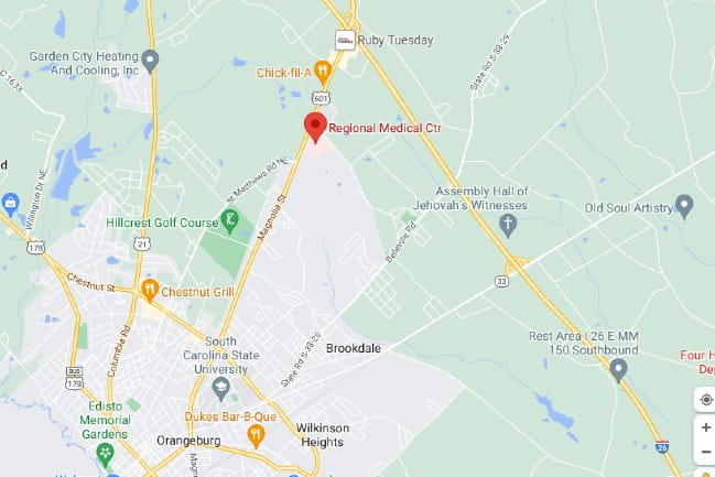 Screenshot of map of Orangeburg area.