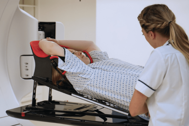 Image of a patient preparing for surface guided radiation therapy